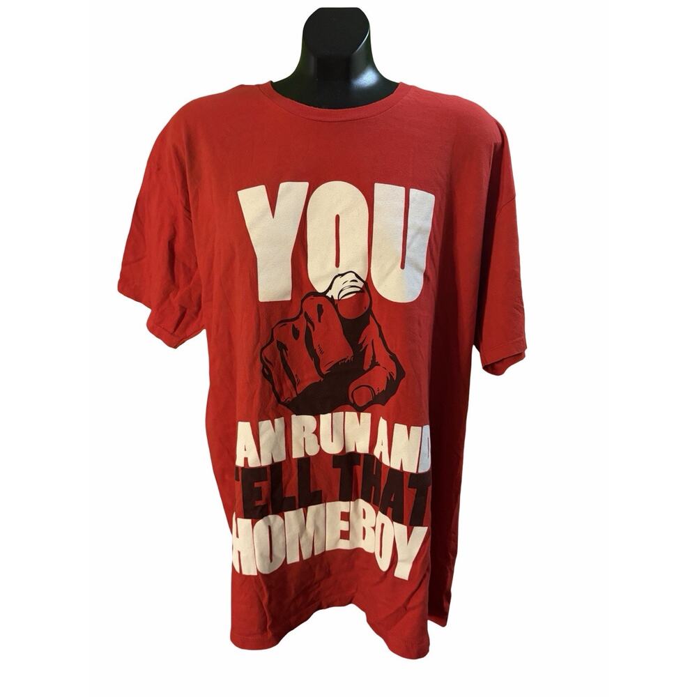 2 Monkeys Graphic T-Shirt XL Red Tee “You Can Run And Tell That Homeboy”